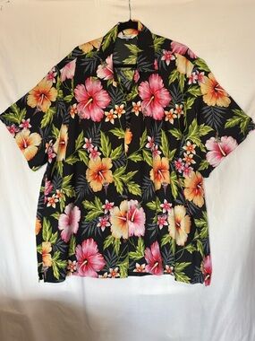 Big and tall Casual Black Hawaiian Shirt with Pink & Yellow Floral Print